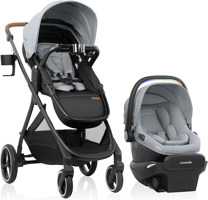 Evenflo Shyft Intuiti+ Travel System featuring Revolve180 LiteMax NXT Rotating Infant Car Seat with SensorySoothe & SensorSafe - Quartz