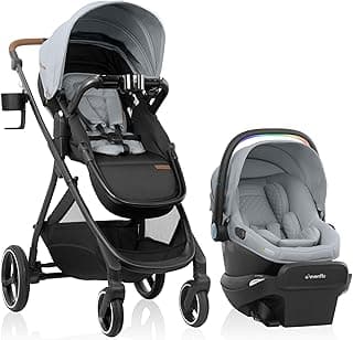 Evenflo Shyft Intuiti+ Travel System featuring Revolve180 LiteMax NXT Rotating Infant Car Seat with SensorySoothe & SensorSafe - Quartz