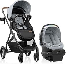 Evenflo Shyft Intuiti+ Travel System featuring Revolve180 LiteMax NXT Rotating Infant Car Seat with SensorySoothe & SensorSafe - Quartz