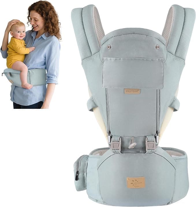 FRUITEAM 6-in-1 Baby Carrier with Waist Stool/Hip Seat for Breastfeeding, One Size Fits All - Adapt to Newborn, Infant & Toddler (Blue)