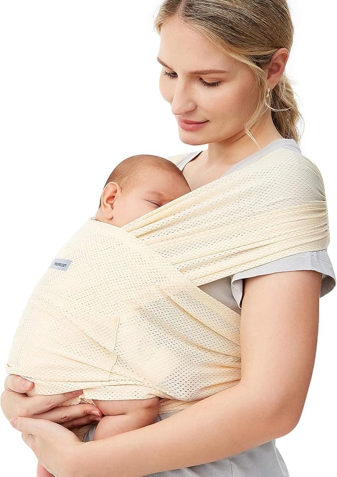Momcozy Baby Carrier Slings, Summer Cooling Air-Mesh Fabric Baby Carriers Sling for Newborn to Toddler up to 50 lbs, Hands Free Adjustable Easy to Wear Baby Wrap Carrier Slings, Beige