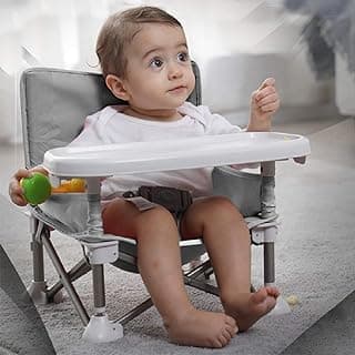 Portable Baby Booster Seat with Removable travel Compact Folding Eating Camping Beach High Chair Baby Seat Floor Seat Indoor Outdoor oddlers Kids Boys Girls (grey)