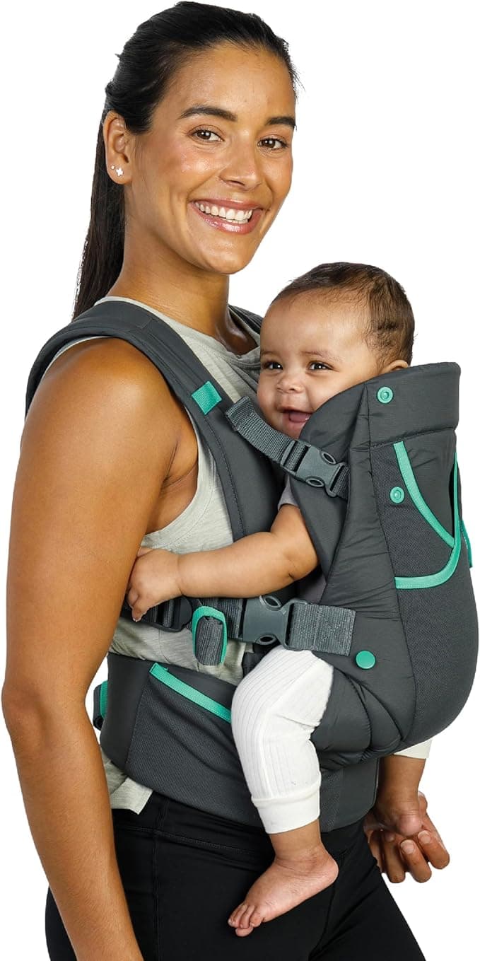 Infantino Carry On Active - Ergonomic Multi-Pocket Infant & Toddler Carrier, 8-40 lbs, with Padded Straps, Lumbar Belt Storage & Pacifier Loop