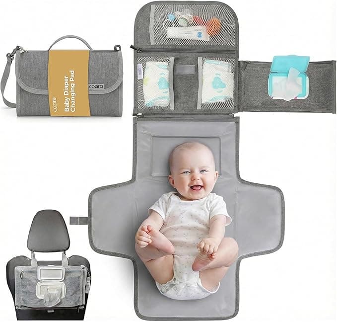 Baby Portable Diaper Changing Pad Travel Essential, Wipeable & Waterproof, Soft Cushioned & Foldable Portable Changing Pad for Diaper Bag | Compact, Newborn, Infant, Baby Changer Pad