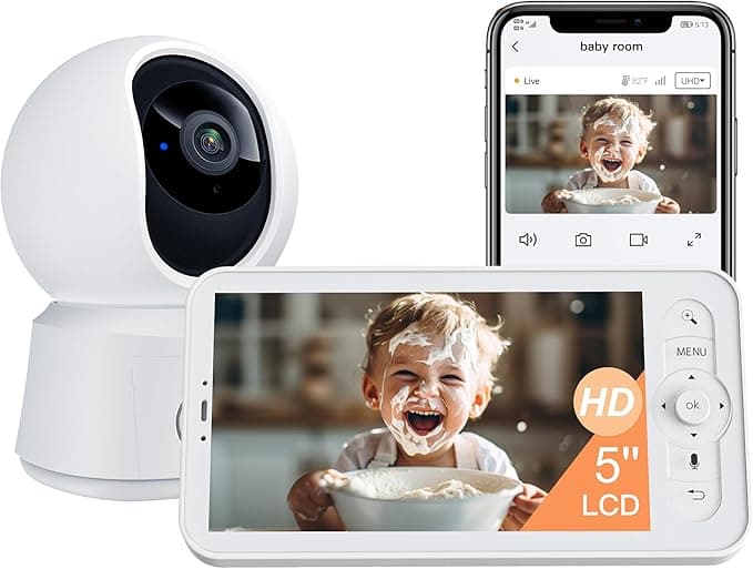 Arenti Baby Monitor, Smart WiFi 6 Baby Camera with 5-Inch Upgraded Wireless Display, 360° View, Auto-Night Vision, Temperature Sensor, Sound & Motion Detection, 2 Way Audio, VOX Mode (B2)