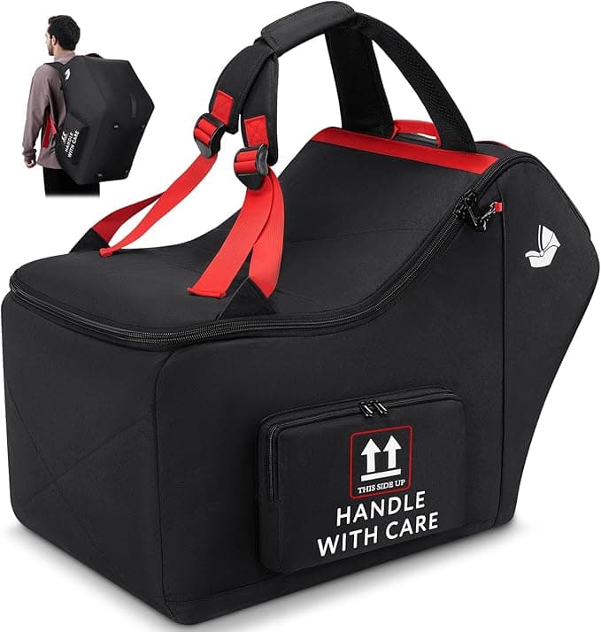 RAINSMORE Padded Car Seat Travel Bag Infant Car Seat Travel Bag for Airplane Car Seat Bag Compatible with UPPAbaby, Nuna, & Chicco Baby Carseat Cover Bags Carseat Gate Check Bag with Side Pocket