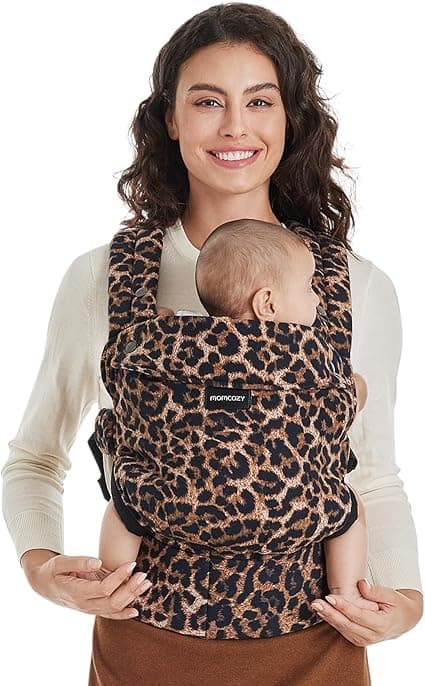 Momcozy Baby Carrier Newborn to Toddler - Ergonomic, Cozy and Lightweight Infant Carrier for 7-44lbs, Effortless to Put On, Ideal for Hands-Free Parenting, Enhanced Lumbar Support, Leopard