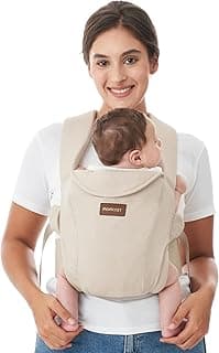 Momcozy WeeSnug Newborn Carrier, Lightweight Infant Wrap with Cross-Back Support and Lumbar Relief, Easy Hands-Free Baby Holder for 7–25 lbs, Khaki