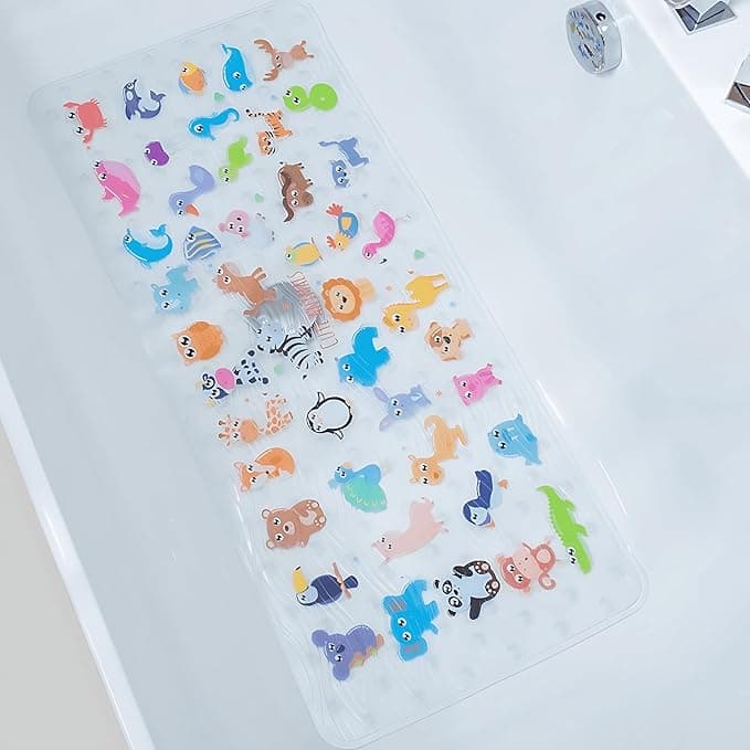 Non Slip Bath Mat for Tub,Cartoon Slip-Resistant Mat for Kids Bath Tub - Anti-Slip Bathtub Mat - Non-Slip Shower Floor Mat for Toddlers and Baby Bath Time (Zoo)