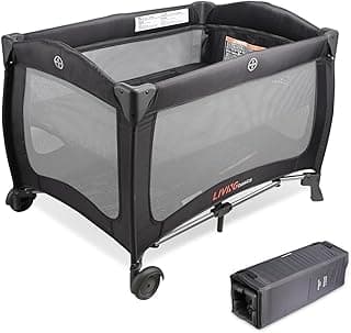 LIVINGbasics 2-in-1 Baby Playard, Foldable Baby Bassinet with Wheels for Home/Travel/Outdoor