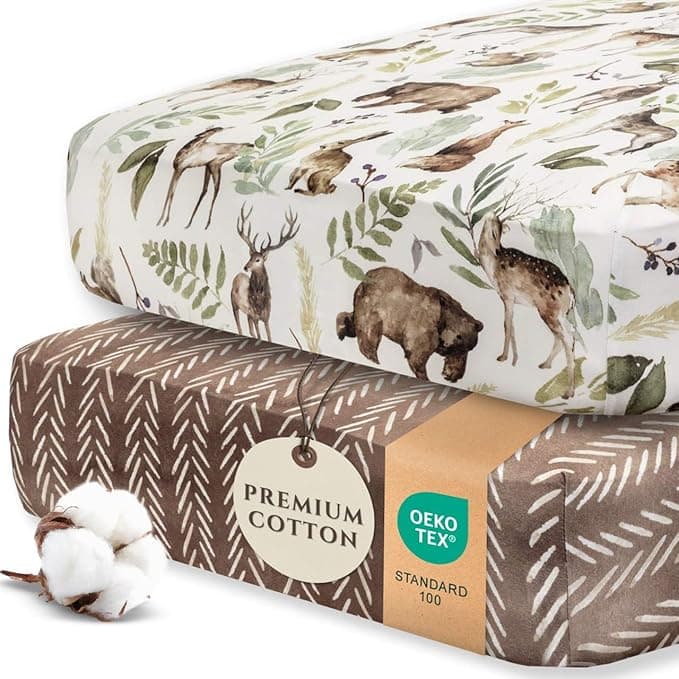 Pobibaby - 2 Pack Premium Fitted Baby Girl Crib Sheets for Standard Crib Mattress - Ultra-Soft Cotton Blend, Safe and Snug, and Stylish Floral Crib Sheet (Wildlife)