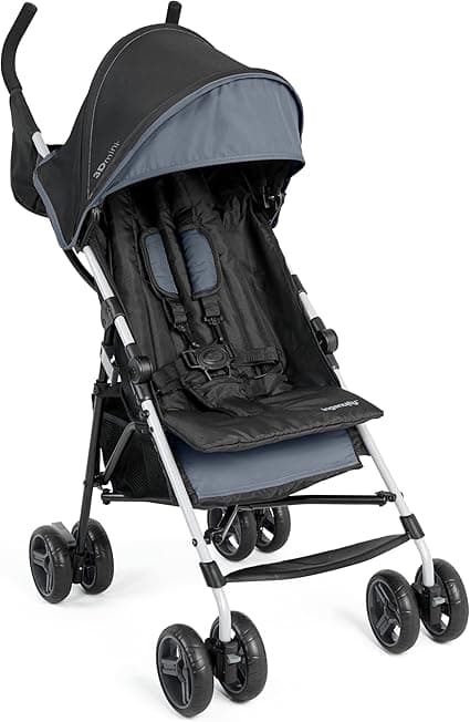 Ingenuity3D Mini Convenience Stroller – Lightweight Stroller with Compact Fold, Multi-Position Recline, Canopy with Pop Out Sun Visor – Umbrella Stroller for Travel and More, Slate Grey