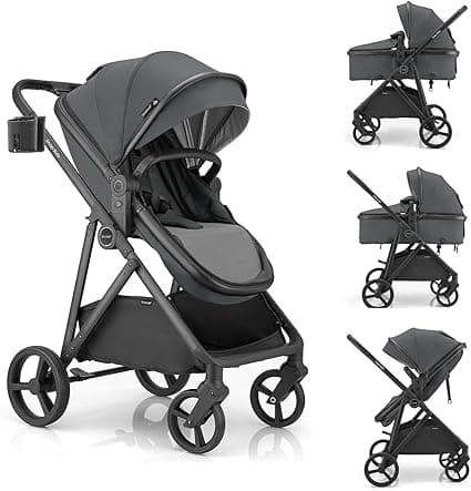 Gromast 3-in-1 Baby Stroller, Convertible Stroller for Newborn Infant Toddler with Reversible Seat, UPF 50+ Canopy & Cup Holder - Gray