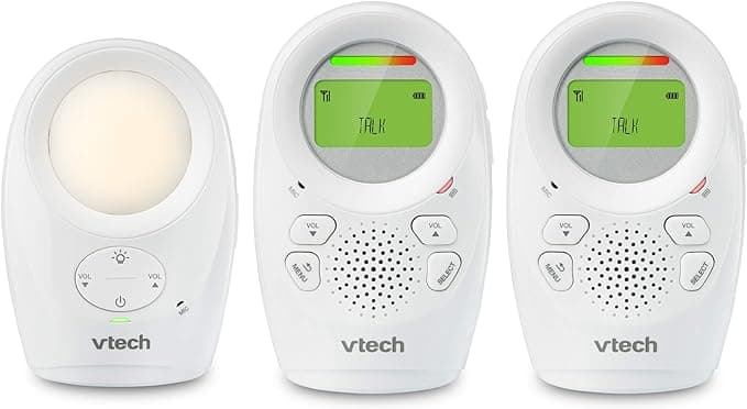 VTech DM1211-2 Enhanced Range Digital Audio Baby Monitor with Night Light, 2 Parent Units, Silver & White