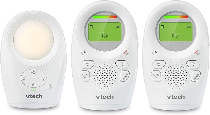VTech DM1211-2 Enhanced Range Digital Audio Baby Monitor with Night Light, 2 Parent Units, Silver & White