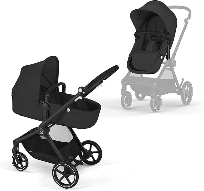 Cybex EOS Multi-Purpose Stroller - Converts from Carriage Mode to Reversible Toddler Seat in Seconds, 5 Modes of Use, Travel System Ready with any Cybex Infant Car Seat - Black/Black