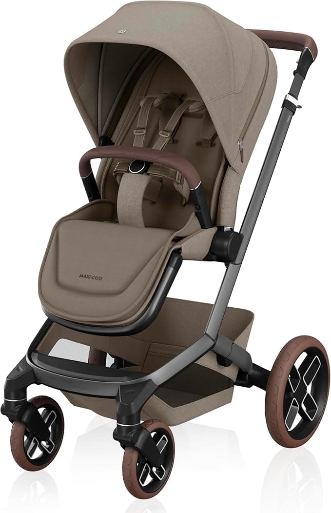 Maxi-Cosi Fame Stroller, European Premium Design, Travel System With Mico Infant Car Seat, Fame Carrycot, & fits two kids with Hop on Board accessory (all sold separately), LumiRide LED Lights, Adjustable Handlebar, Compact Self-Standing Fold – Twillic Black (Twillic Truffle)