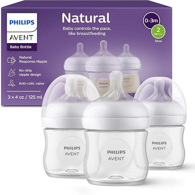 Philips Avent Natural Baby Bottle with Natural Response Nipple (Slow Flow, Flow 2), 4oz, 3-pack, SCY900/03