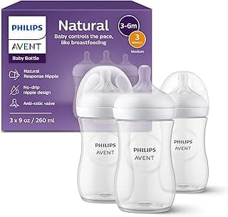 Philips Avent Natural Baby Bottles with Natural Response Nipples (Medium Flow, Flow 3), 9oz, 3-pack, SCY903/03