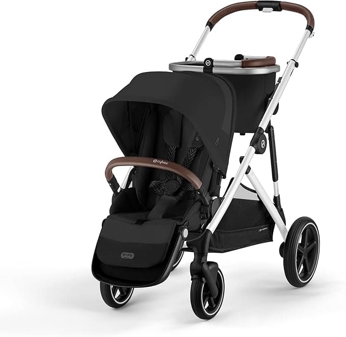 Cybex Gazelle S 2 Stroller – Modular Double Stroller for Infant and Toddler, Includes Detachable Shopping Basket, Over 20+ Configurations, Folds Flat for Easy Storage - Moon Black/Silver Frame