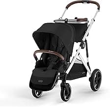 Cybex Gazelle S 2 Stroller – Modular Double Stroller for Infant and Toddler, Includes Detachable Shopping Basket, Over 20+ Configurations, Folds Flat for Easy Storage - Moon Black/Silver Frame