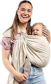 Linen Boba Ring Sling Baby Carrier Newborn to Toddler - Lightweight & Breathable Bamboo Viscose Blend Baby Sling Carrier, Hip-Healthy Baby Wrap Carrier for Front & Hip Carry, 8-35 lbs (Pampas)