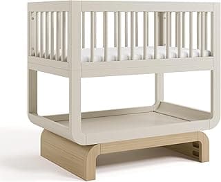 Storkcraft Santorini Deluxe 3-in-1 Convertible Bassinet (Frosted Oat with Driftwood) – GREENGUARD Gold Certified Wood Baby Bassinet, Includes Water-Resistant Mattress, Converts to Toy Box and Bookcase