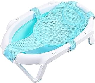 Nivofu Baby Bath Support - Adjustable Cushion Pad, Non-Slip Shower Mesh, Newborn to 18 Months, Blue