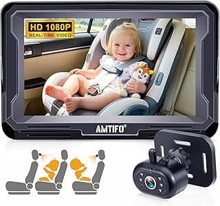 AMTIFO Baby Car Camera - 4.3-Inch HD Display, Night Vision, 150 Wide-Angle Lens, Adjustable Baby Car Monitor for Parents, Easy Installation, Safe Driving Solution for Infants & Toddlers