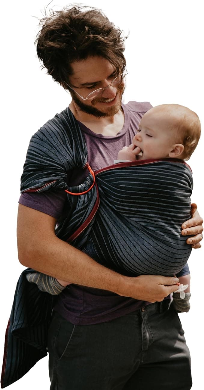 CHIMPAROO Ring Sling Baby Wrap Carrier - 100% Organic Cotton Baby Carrier Newborn to Toddler - Comfortable & Adjustable Baby Sling Carrier - With Aluminum Rings - Holds up to 15.8 kg - Onyx, Size 1
