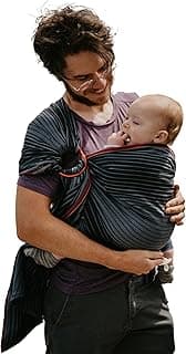 CHIMPAROO Ring Sling Baby Wrap Carrier - 100% Organic Cotton Baby Carrier Newborn to Toddler - Comfortable & Adjustable Baby Sling Carrier - With Aluminum Rings - Holds up to 15.8 kg - Onyx, Size 1