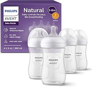 Philips Avent Natural Baby Bottles with Natural Response Nipples (Medium Flow, Flow 3), 9oz, 4-pack, SCY903/04