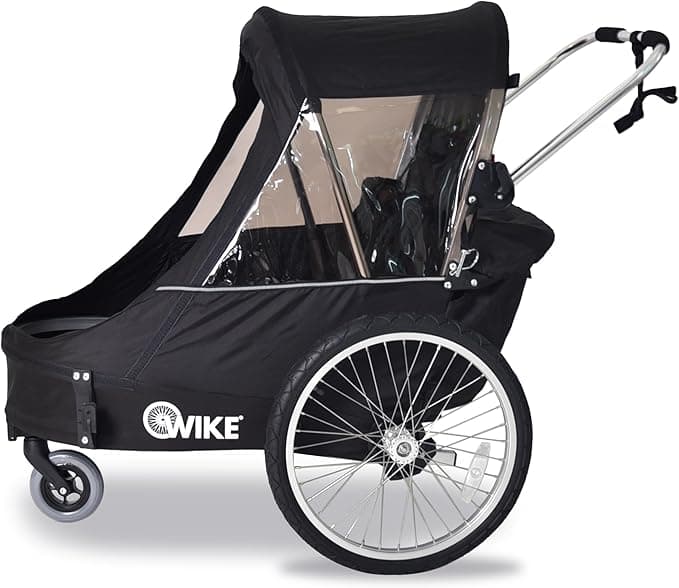Wike Premium Double Bike Trailer - 3-in-1 Double Stroller, Bike Trailer, Jogging Stroller, Tall Kids up to 4'4" - 1 or 2 Kids, 5 Point Safety Harness, Bug + Rain Screen, Folds for Storage