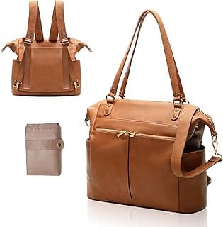 MOMINSIDE Diaper Bag Tote, Leather Diaper Bag Backpack, Extra Large Baby Diaper Bag with 13 Pockets, Convertible Diaper Backpack Mommy Bag for Mom, Changing Pad, 4 Huge Insulated Pockets, Brown