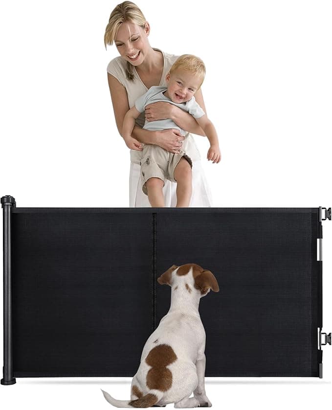 Retractable Baby Gate for Stairs Child Safety Door Extends up to 59" Wide Mesh Baby or Dog Gate Pet Retractable Fence for Stairs, Doorways, Hallways, Indoor and Outdoor