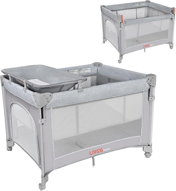 LIVINGbasics Portable Baby Playard, 1-Second Setup& Foldable Baby Bassinet Beside Sleeper with Diaper Changing Table Suitable for Home/Travel/Outdoor