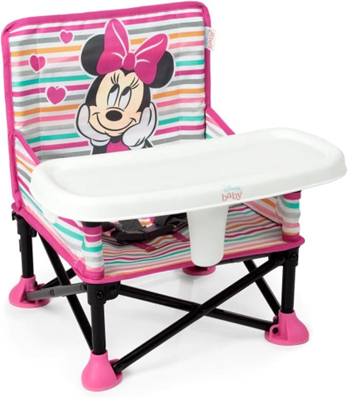 Bright Starts Disney Minnie Mouse Pop 'N Sit Portable Booster, Indoor/Outdoor Use, Floor Seat with Feeding Tray, 6 Mos - 3 Yrs