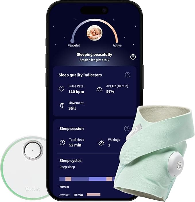 Owlet Dream Sock - Smart Baby Monitor View Heart Rate and Average Oxygen O2 as Sleep Quality Indicators. Wakings, Movement, and Sleep State. Digital Sleep Coach and Sleep Assist Prompts | Mint