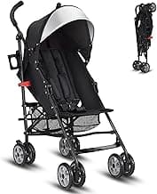 HONEY JOY Baby Lightweight Stroller, Compact Travel Stroller for Airplane, Adjustable Backrest & Canopy, 5-Point Harness, Cup Holder, Storage Basket, Foldable Umbrella Stroller for Toddlers (Black)