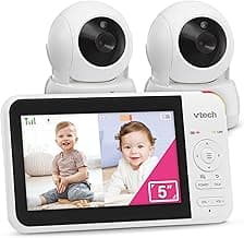 VTech VM924-2 Pan & Tilt Video Baby Monitor with 2 Cameras, 5" LCD Screen, Up to 17 Hrs Video Battery Life(2600 mAh), 1.33x Zoom, Night Vision, Best-in-Class 1000ft Range, Soothing Sounds, 2-Way Talk
