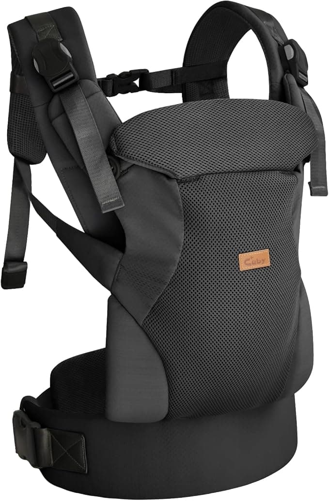 CUBY Baby Carriers from Newborn, 4-in-1 Magnetic Snap Baby Carrier with Adjustable Breathable Head Neck Support Baby Sling Wraps Carrier, Toddler Front and Back Baby Carriers Use Up to 8-40 LBS(Black)