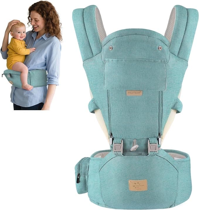 FRUITEAM 6-in-1 Baby Carrier with Waist Stool/Hip Seat, One Size Fits All -Adapt to Newborn, Baby Hip Carrier for Breastfeeding, Infant & Toddler (Green)