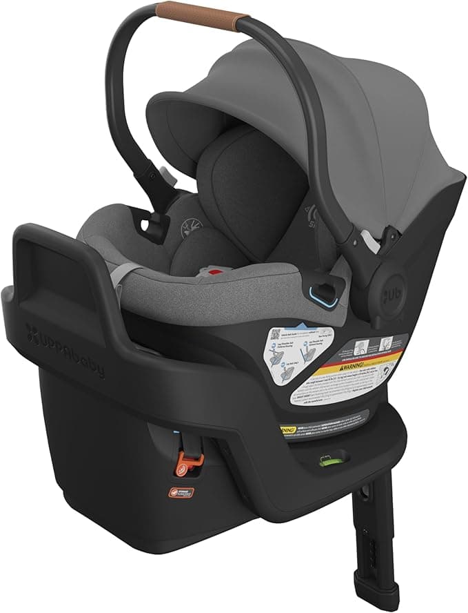 UPPAbaby Aria Lightweight Infant Car Seat/Just Under 6 lbs for Easy Portability/Base with Load Leg + Infant Insert Included/Direct Stroller Attachment/Greyson (Charcoal Mélange/Saddle Leather)