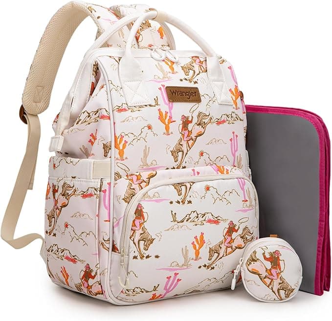 Wrangler Southwest Pattern Diaper Backpack Baby Bag Casual Daypack Travel Backpack Western Multi-Function Bags