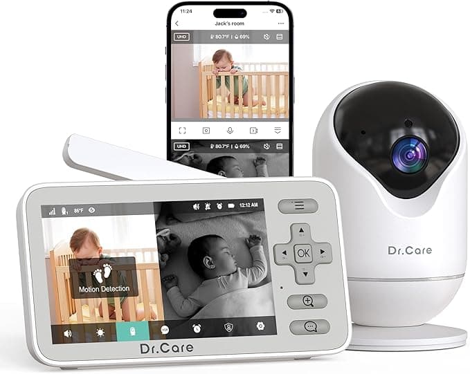 Dr.Care VistaView Lite Smart WiFi Baby Monitor - 4” 720P Split Screen & 1080P Camera App Control, Motion Alerts, HD Night Vision, 3000mAh Battery, 2-Way Talk, Multi-User, Triple Security, 1000ft Range