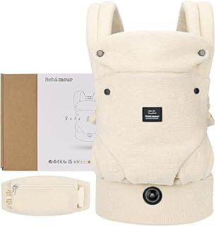 Bebamour Baby Carrier Ergonomic Infant Carrier for 7-32lbs, Adjustable Knob for Baby Hip Healthy Develop, Soft Cotton Infant Carrier,Front and Back Baby Carrier with 2 Teething Pads(White)