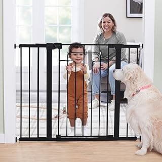Safety 1st Contemporary Tall & Wide Gate with SecureTech - Pressure-Mounted, Tool-Free Setup, Adjustable Width (29”-47”), SecureTech Indicator, Child-Resistant Lock, Pet & Dog Barrier, Black