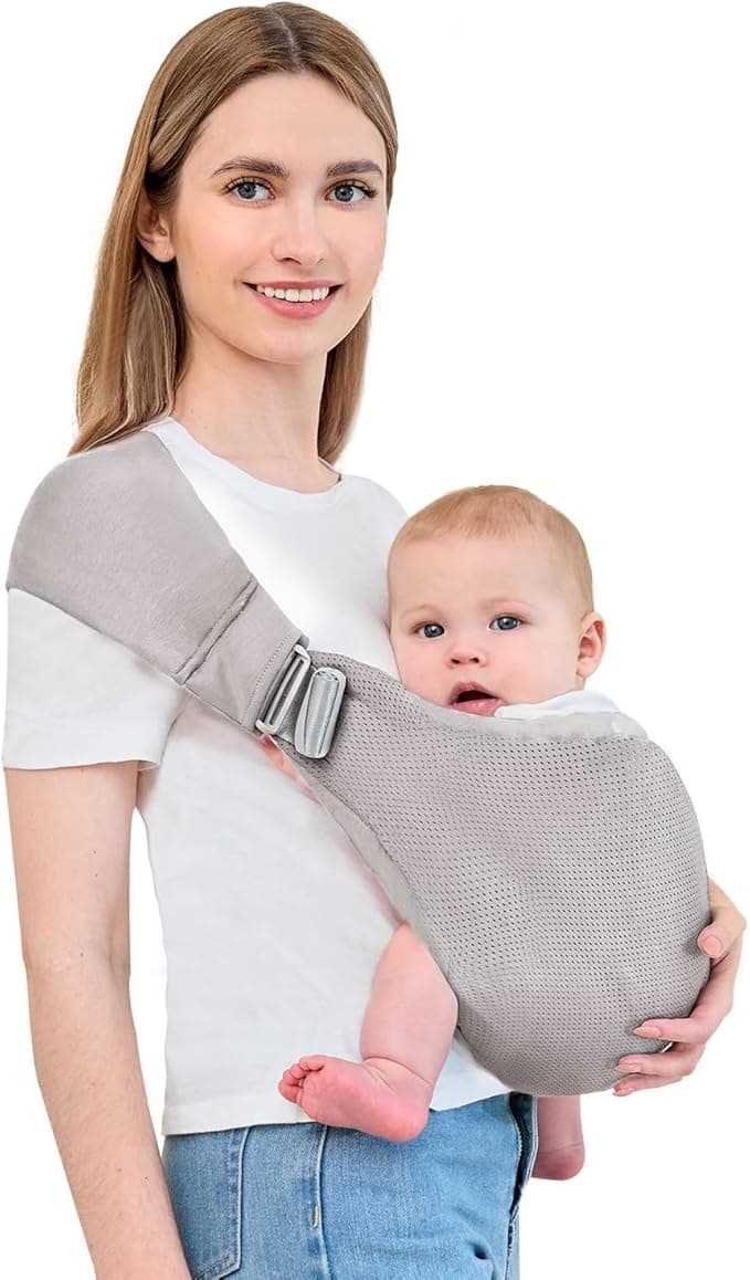 Baby Sling Carrier,Baby Carrier Newborn to Toddler,Toddler Carrier,Portable Lightweight & Spreadable Shoulder Straps (Light Grey)