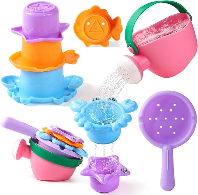 Fajiabao Baby Bath Toys for Toddlers 1-3 Water Table Toys Shower Games Toddler Toys for 2-4 Stacking Cup Kids Sensory Tub Toys Pool & Beach for 1 2 3 4 5 Boys Girls Shower Gifts 5 PCS