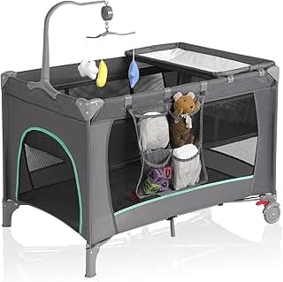 Pack and Play, Travel Crib, with Changing Table, Portable Pack and Play, with Carry Bag, Foldable, Portable Crib for Toddlers 1-3 （Grey）